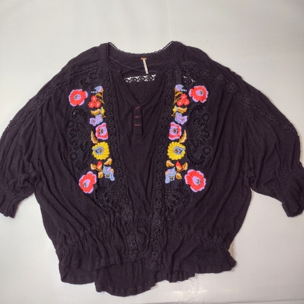 Free People Women's Black Embroidery Choker Top Size (M) - Picture 7 of 12